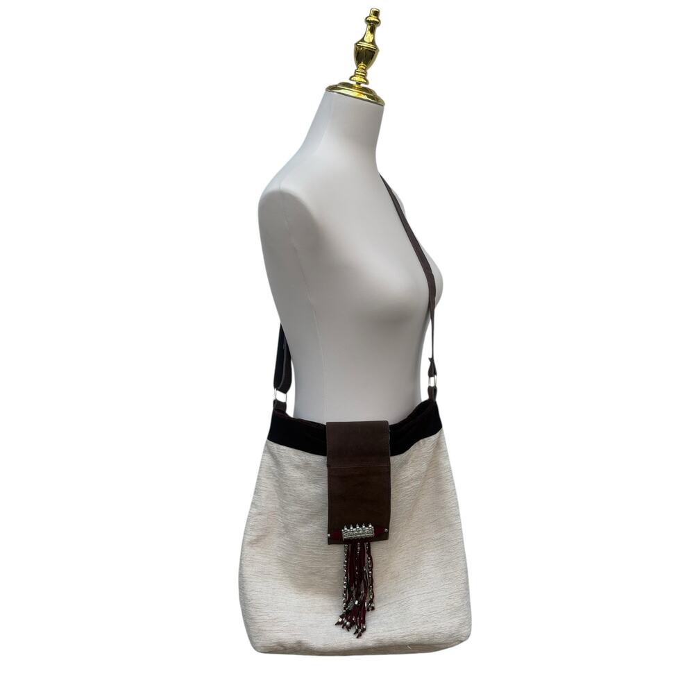 Earthbound Trading Co Purse Afghanistan Inspired Boho Leather Cotton Convertible - Picture 2 of 12